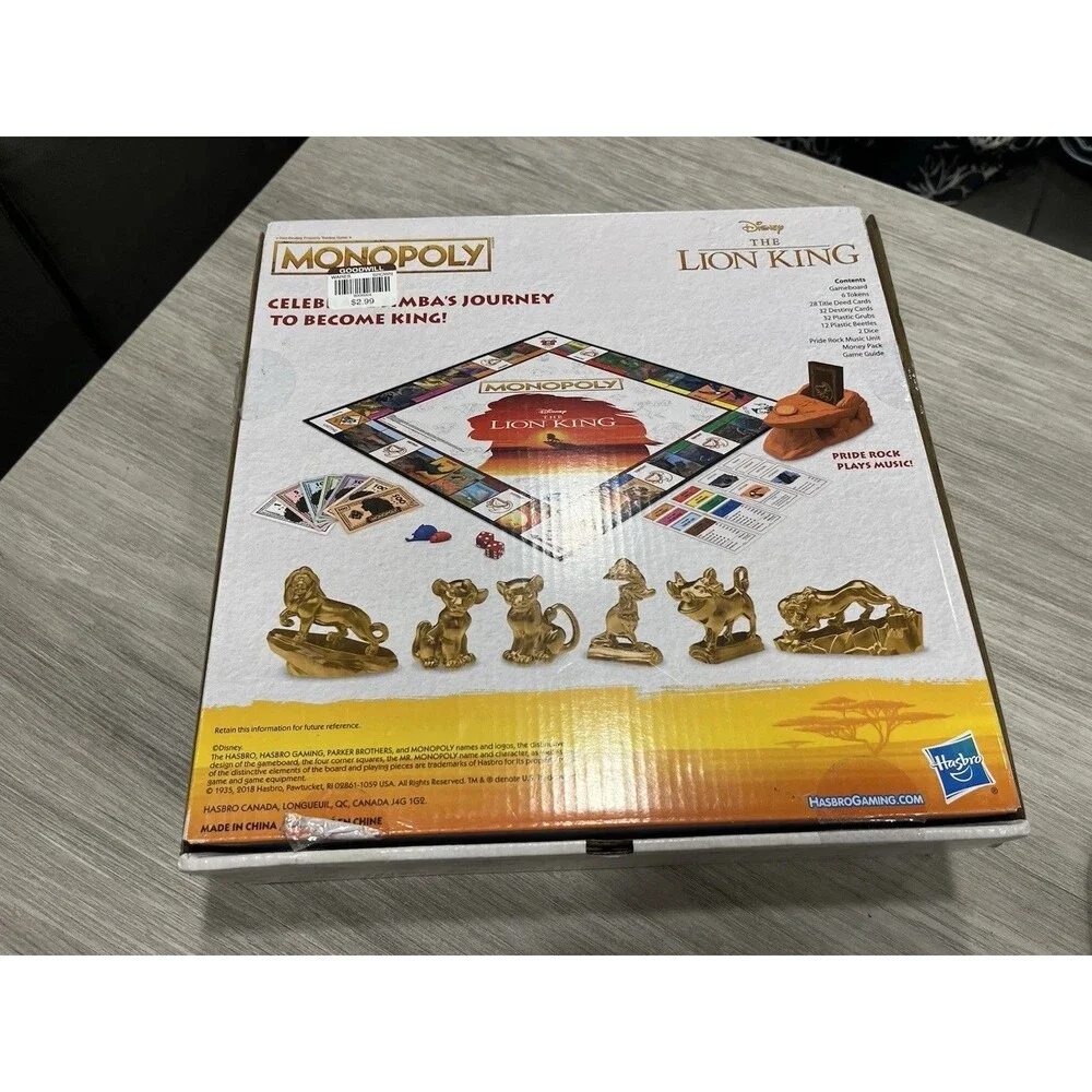 Disney The Lion King Monopoly Game Family Edition COMPLETE Open Box
